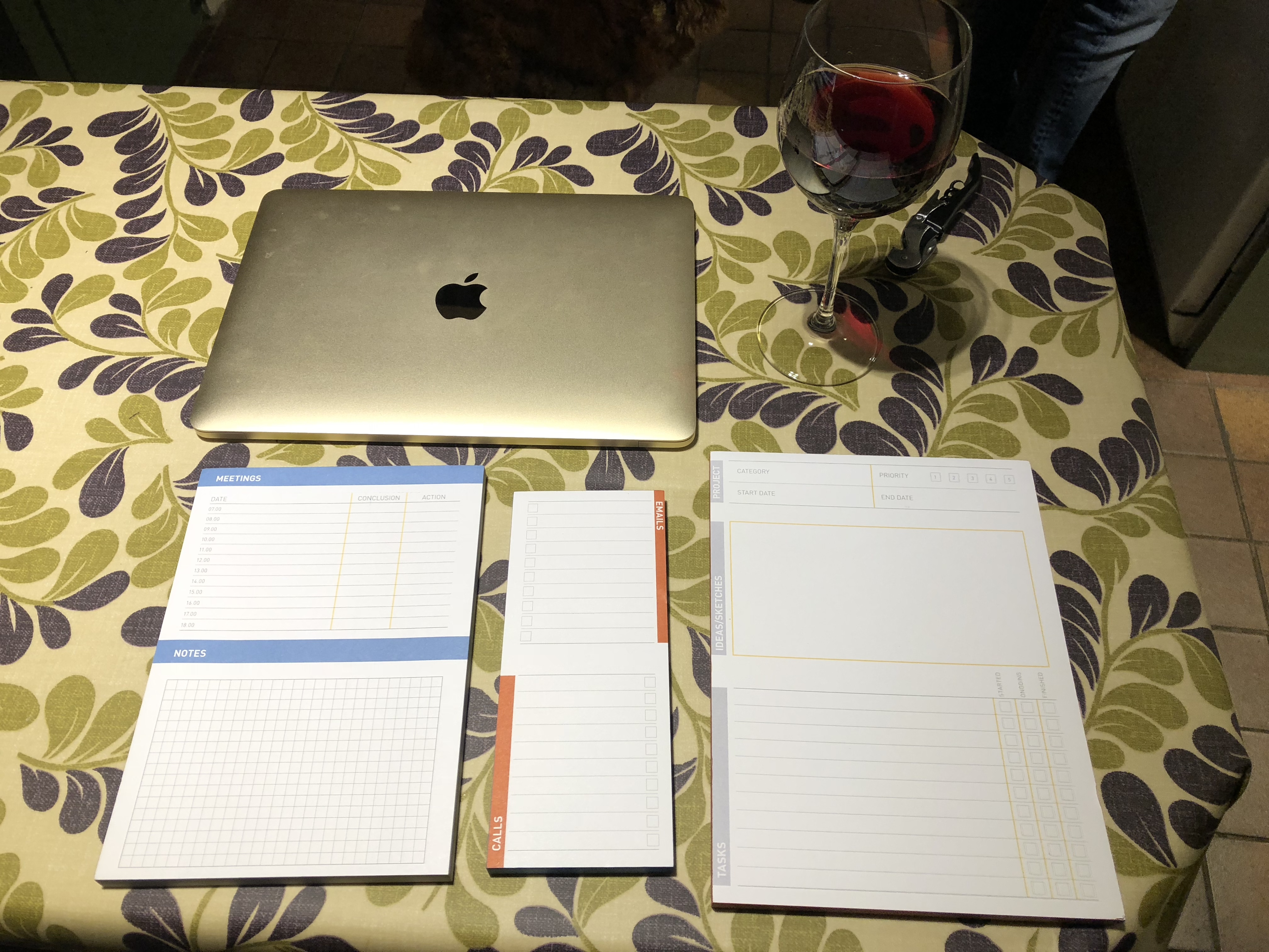 notebooks and wine